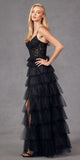 Juliet JT2451S Long Lace Bodice Sleeveless A-line Ruffled Gown
