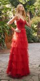 Juliet JT2451S Long Lace Bodice Sleeveless A-line Ruffled Gown