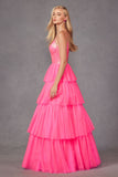 Juliet JT2457H Long Tiered Ruffled Tulle A-Line Sequin Bodice Dress