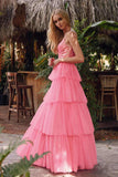 Juliet JT2457H Long Tiered Ruffled Tulle A-Line Sequin Bodice Dress