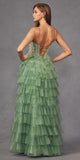 Juliet JT2458A Long Ruffle Tulle A-Line Ball Gown Bustier Bodice Thin Straps