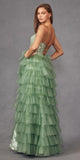 Juliet JT2458A Long Ruffle Tulle A-Line Ball Gown Bustier Bodice Thin Straps