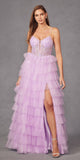 Juliet JT2458A Long Ruffle Tulle A-Line Ball Gown Bustier Bodice Thin Straps