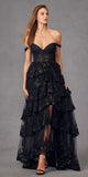 Juliet JT2463A Long Tiered Ruffled Skirt A-Line Boned Bodice Dress