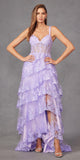 Juliet JT2463A Long Tiered Ruffled Skirt A-Line Boned Bodice Dress