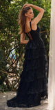 Juliet JT2463A Long Tiered Ruffled Skirt A-Line Boned Bodice Dress