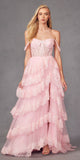 Juliet JT2467K Long Off the Shoulder Draped Sleeve A-Line Gown
