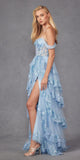Juliet JT2467K Long Off the Shoulder Draped Sleeve A-Line Gown
