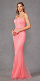 Juliet JT2470S Long V-Neck Boned Bodice Fitted Net Mesh Formal Dress