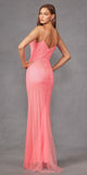 Juliet JT2470S Long V-Neck Boned Bodice Fitted Net Mesh Formal Dress