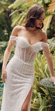 Juliet JT2471LW Long Off the Shoulder Fringe Sleeve Fitted Wedding Gown