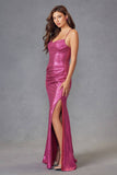 Juliet JT2494S Dress Sleeveless Metallic Fitted Evening Gown