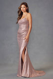 Juliet JT2494S Dress Sleeveless Metallic Fitted Evening Gown
