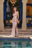 Juliet JT2494S Dress Sleeveless Metallic Fitted Evening Gown