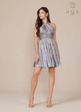 Nox Anabel K822 Short Halter Top Pleated Homecoming Dress