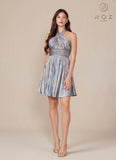Nox Anabel K822 Short Halter Top Pleated Homecoming Dress