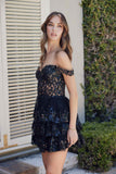 Nox Anabel K856 Short Off the Shoulder A-Line Tiered Skirt Dress