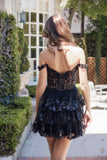 Nox Anabel K856 Short Off the Shoulder A-Line Tiered Skirt Dress