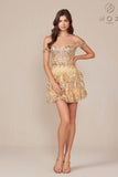 Nox Anabel K856 Short Off the Shoulder A-Line Tiered Skirt Dress