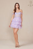 Nox Anabel K856 Short Off the Shoulder A-Line Tiered Skirt Dress