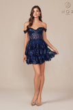 Nox Anabel K856 Short Off the Shoulder A-Line Tiered Skirt Dress