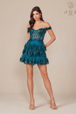Nox Anabel K856 Short Off the Shoulder A-Line Tiered Skirt Dress