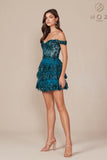 Nox Anabel K856 Short Off the Shoulder A-Line Tiered Skirt Dress