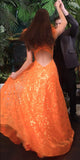 Ladivine KV1076 Floor Length Neon Orange Ball Gown with Feathers
