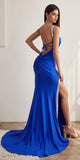 Cinderella Divine KV1082 Floor Length One Shoulder Stretch Satin Dress with Slit