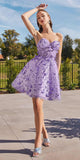 Ladivine KV1089 Short Floral Strapless A-Line Dress with Puff Sleeves