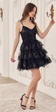 Ladivine KV1090 Glitter Printed A-Line Ruffle Short Dress