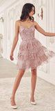 Ladivine KV1090 Glitter Printed A-Line Ruffle Short Dress