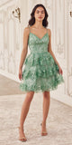 Ladivine KV1090 Glitter Printed A-Line Ruffle Short Dress