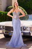 Ladivine KV1129 Strapless Sweetheart Neck Crystal Linear Beading Gown