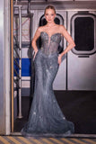Ladivine KV1129 Strapless Sweetheart Neck Crystal Linear Beading Gown