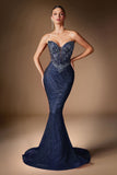 Ladivine KV1129 Strapless Sweetheart Neck Crystal Linear Beading Gown