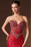 Ladivine KV1129 Strapless Sweetheart Neck Crystal Linear Beading Gown