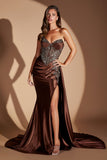 Ladivine KV1131 Strapless Satin Fitted Gown Side Sash