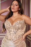 Ladivine KV1136C Strapless Sweetheart Draped Satin Fitted Plus Size Gown
