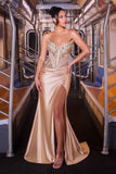 Ladivine KV1136 Strapless Sweetheart Draped Satin Skirt Fitted Evening Gown