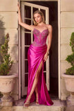 Ladivine KV1136 Strapless Sweetheart Draped Satin Skirt Fitted Evening Gown