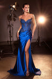 Ladivine KV1136 Strapless Sweetheart Draped Satin Skirt Fitted Evening Gown