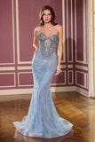 Ladivine KV1137 Strapless Beaded Bodice Glitter Tulle Mermaid Dress