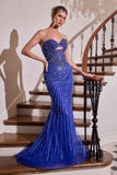 Ladivine KV1137 Strapless Beaded Bodice Glitter Tulle Mermaid Dress