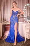 Ladivine KV1138 Strapless Crystal and Sequin Mermaid Evening Gown