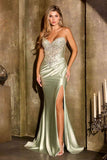 Ladivine KV1142 Sultry Fitted Strapless Crystal Embellished Thigh High Slit Gown