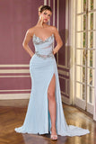 Ladivine KV1143 Sweetheart Beaded Bodice Strapless Leg Slit Formal Gown