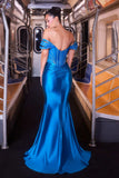 Ladivine KV1144 Off the Shoulder Fitted Satin Gown Lux Draping