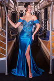 Ladivine KV1144 Off the Shoulder Fitted Satin Gown Lux Draping