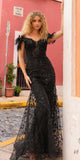 Nox Anabel L1255 Long Embroidered Glitter Applique Fitted Gown